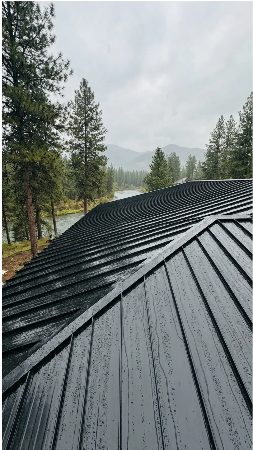Black standing-seam metal roof on an Idaho home